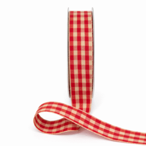 7/8 Inch Woven Antique Ivory Checkered Ribbon with Woven Edge - AKB-14N RED