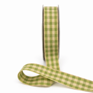 7/8 Inch Woven Antique Ivory Checkered Ribbon with Woven Edge - AKB-66N LIGHT GREEN