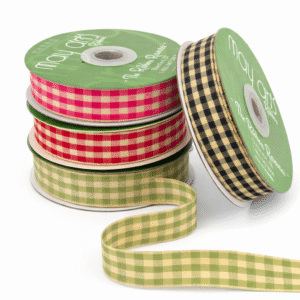 7/8 Inch Woven Antique Ivory Checkered Ribbon with Woven Edge