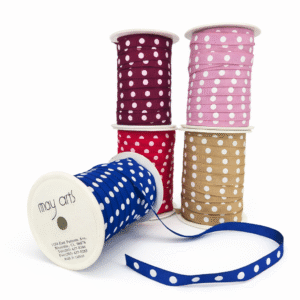 3/8 Inch Grosgrain White Center Dot Ribbon with Woven Edge