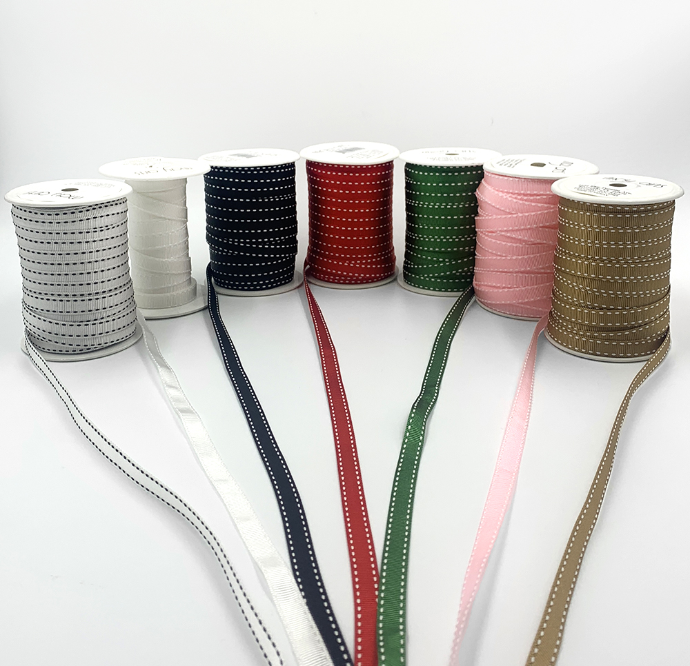 Pink, Green & Yellow Striped Grosgrain Woven Craft Ribbon 1 x 55 Yards
