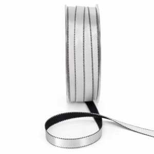3/8 Inch Two-Color Reversible Satin with Woven Stitched Edge - BM-8-10 - BLACK/SILVER