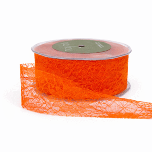 1.5 Inch Floral Lace Pattern Ribbon with Cut Edge - NQ28 - ORANGE