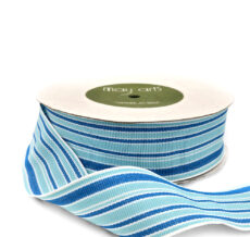 1.5 Inch Grosgrain Multi-Color Striped Ribbon with Woven Edge - TG-5-04N BLUE/TURQUOISE/WHITE