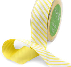 1.5 Inch Grosgrain Diagonal Stripes Ribbon with Woven Edge - 336-15-27 YELLOW/WHITE