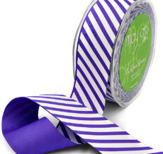 1.5 Inch Grosgrain Diagonal Stripes Ribbon with Woven Edge - 336-15-47 PURPLE/WHITE