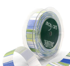 7/8 Inch Grosgrain / Horizontal Stripes Ribbon - 342-78-34 BLUE/GREEN