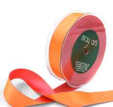 1 Inch Satin Reversible Ribbon with Woven Stitched Edge - 354-28 ORANGE/PINK