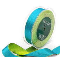 1 Inch Satin Reversible Ribbon with Woven Stitched Edge - 354-34 BLUE/GREEN