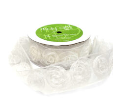 1.5 Inch Woven Rosette Organza Ribbon - 353-01 WHITE