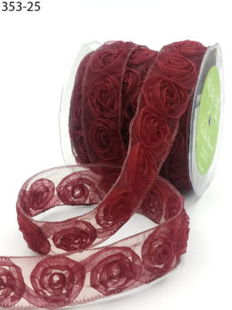 burgundy organza rosette roses ribbon