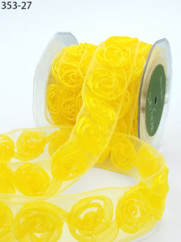 yellow organza rosettes roses ribbon