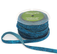 3/8 Inch Woven Metallic Velvet Ribbon with Woven Edge - 377-38-04 TURQUOISE