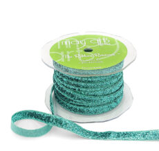 3/8 Inch Woven Metallic Velvet Ribbon with Woven Edge - 377-38-15 TEAL