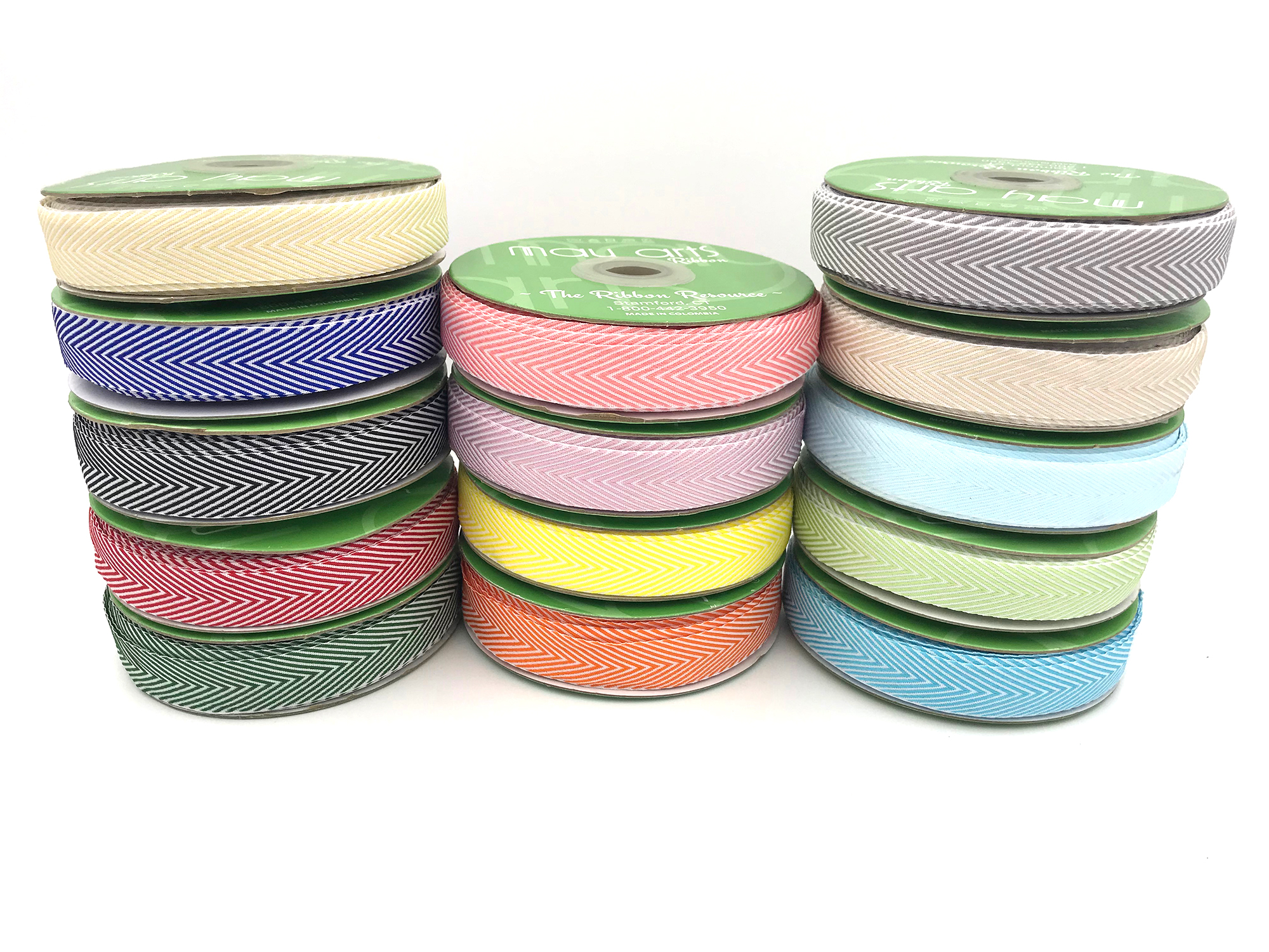 1.5 Inch Cotton Blend Woven Double Stripe Ribbon with Woven Edge in Pink
