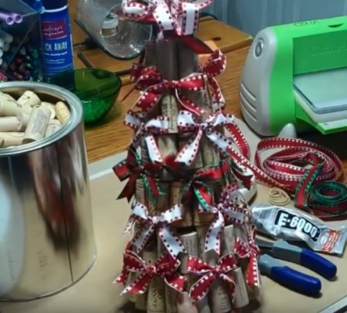 DIY Wine Cork & Ribbon Christmas Tree Decor