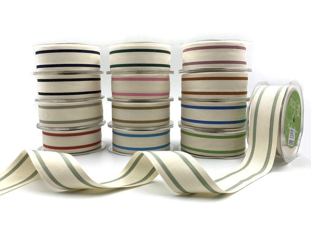 Striped Linen Ribbon - Bulk Ribbon - May Arts Ribbon