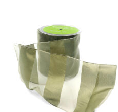 4 Inch Sheer Stripes Ribbon with Wired Edge - 430-4-16 Olive
