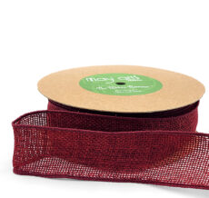 1.5 Inch Faux Burlap Ribbon with Wired Woven Edge - 445-15-25 Burgundy