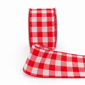2.5 Inch Woven Check Ribbon with Wired Edge - 450-25-14 Red/White