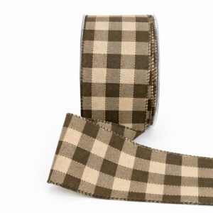 2.5 Inch Woven Check Ribbon with Wired Edge - 450-25-16 Olive Green/Natural