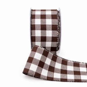 2.5 Inch Woven Check Ribbon with Wired Edge - 450-25-33 Brown/White