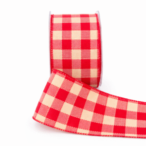2.5 Inch Woven Check Ribbon with Wired Edge - 450-25-44 Red/Ivory