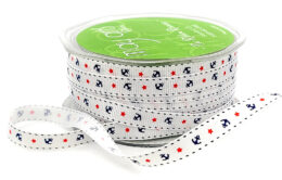 3/8 Inch Grosgrain Anchors and Stars Print Ribbon with Woven Edge