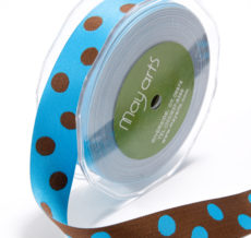 Reversible Teal & Brown Polka Dot Woven Ribbon, May Arts Ribbon, Wholesale Ribbon