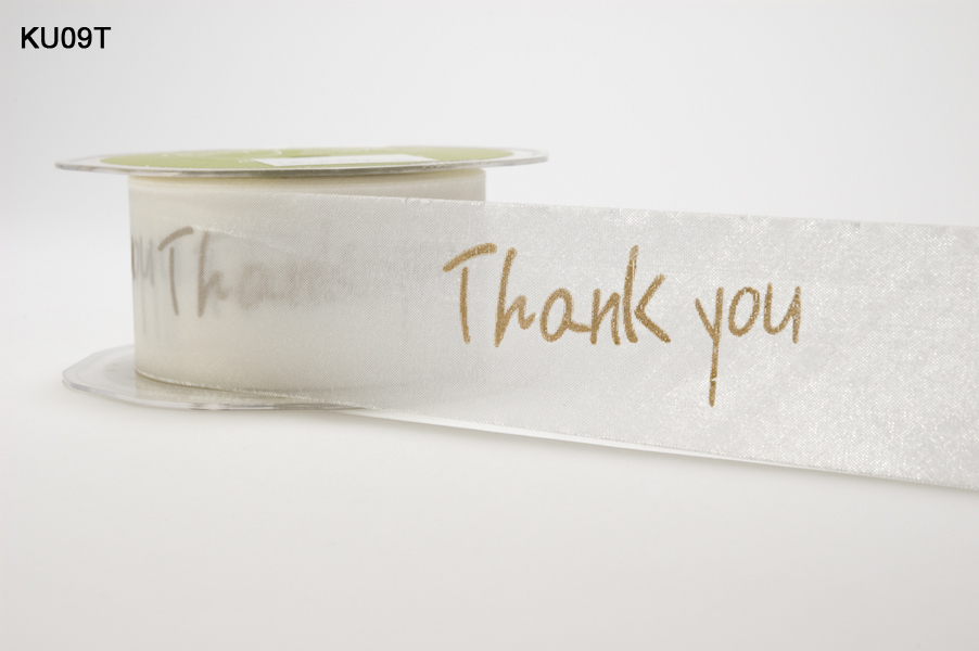 Organza 1.5" Wide Silky Ribbon with "Thank You" Print