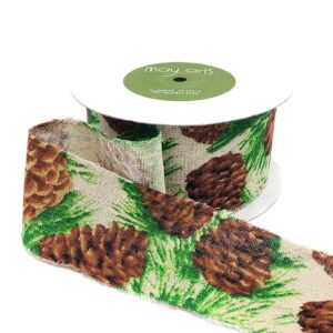 2.5 Inch Vintage Inspired Print Cotton Blend Ribbon - 468-25-15 Pinecones