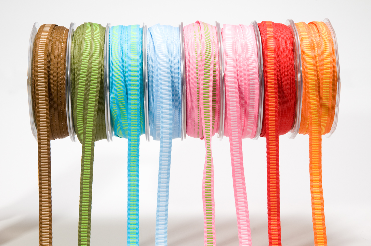 3/8 Inch Grosgrain Ribbon w/ Horizontal Lines May Arts Wholesale Ribbon