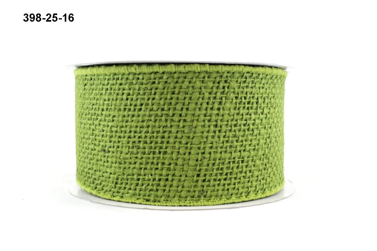 Gold Wired Edge Burlap Ribbon 2 inch by 11 yards Green