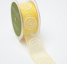 1.5 Inch Sheer with Glitter Bullseye Circles Ribbon with Woven Edge - 458-15-27 Yellow/White