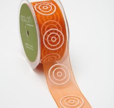 1.5 Inch Sheer with Glitter Bullseye Circles Ribbon with Woven Edge - 458-15-28 Orange/White