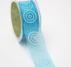 1.5 Inch Sheer with Glitter Bullseye Circles Ribbon with Woven Edge - 458-15-94 Turquoise/White