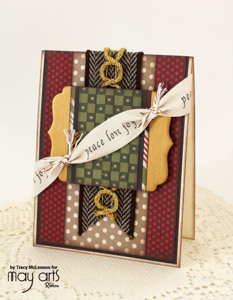 Christmas Card with Ribbon - Peace Love Joy