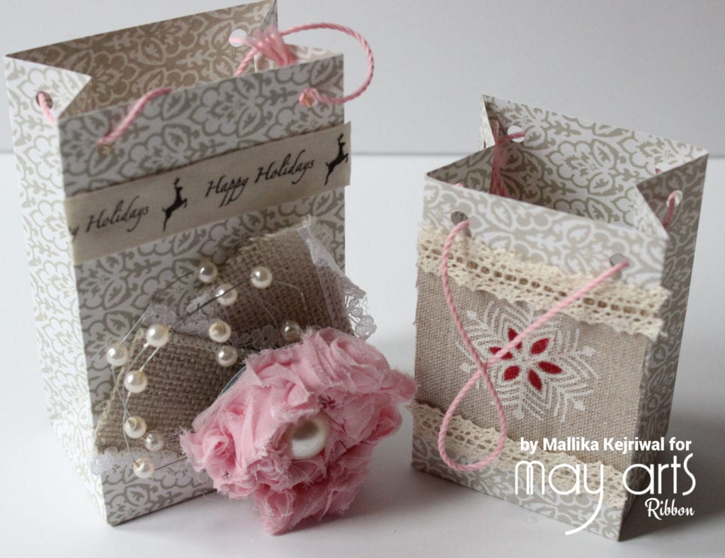 Decorating Holiday Gift Bags with Ribbon