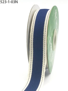 Navy Color Band Stitched Edge Cotton Ribbon