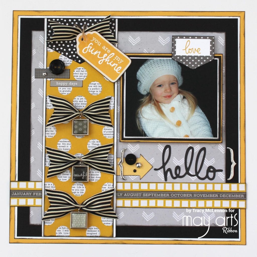 Scrapbook Layout using Striped Grosgrain Ribbon for Bows