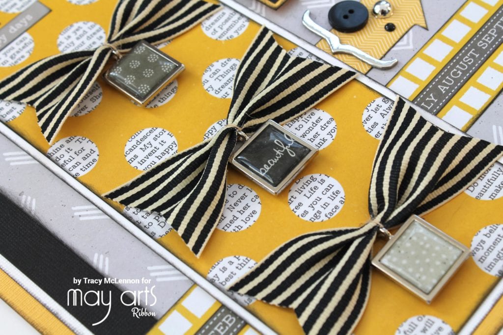 Scrapbook Layout using Striped Grosgrain Ribbon for Bows