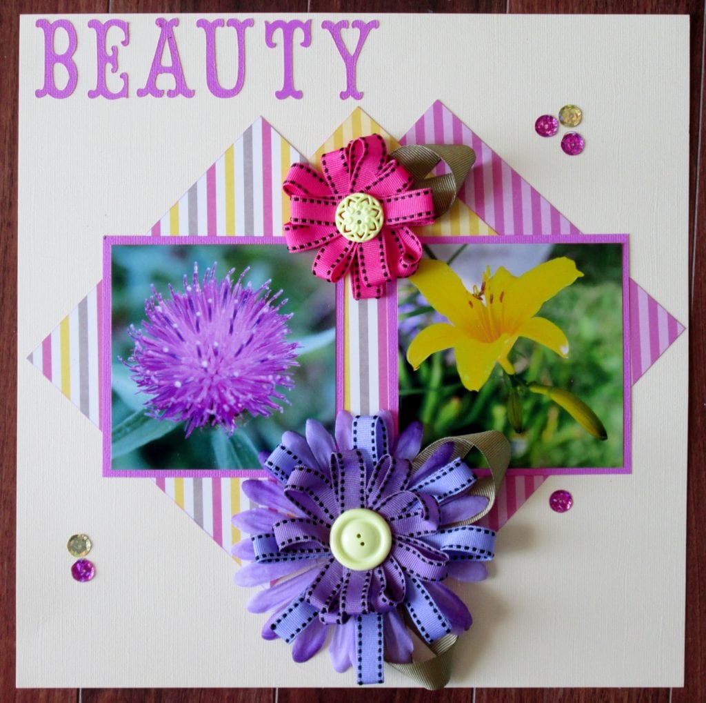 ribbon flower scrapbook layout