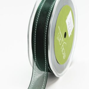 7/8 Inch Sheer Ribbon with Woven White Stitched Edge - 434-78-15 Forest Green