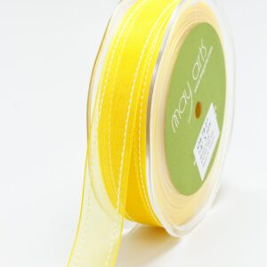 7/8 Inch Sheer Ribbon with Woven White Stitched Edge - 434-78-27 Yellow