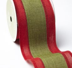 Red Green Linen Stripe Ribbon