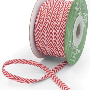 1/4 Inch Twill Chevron Stripe Ribbon with Woven Edge - 382-14-14 Red
