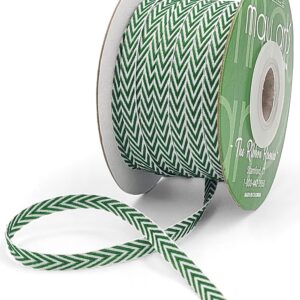 1/4 Inch Twill Chevron Stripe Ribbon with Woven Edge - 382-14-15 Green