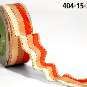 1.5 inch Three Stripes with Stitching Ribbon with Woven Edge - 404-15-32 Natural/Ivory/Red
