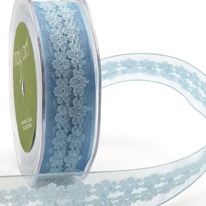 Light Blue Floral Wired Lace Ribbon