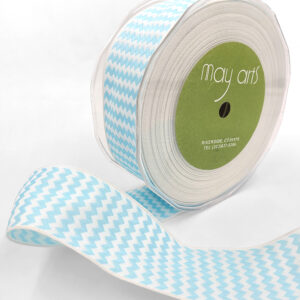 1.5 Inch Woven Chevron Striped Ribbon with Wired Edge - 443-15-34 Light Blue